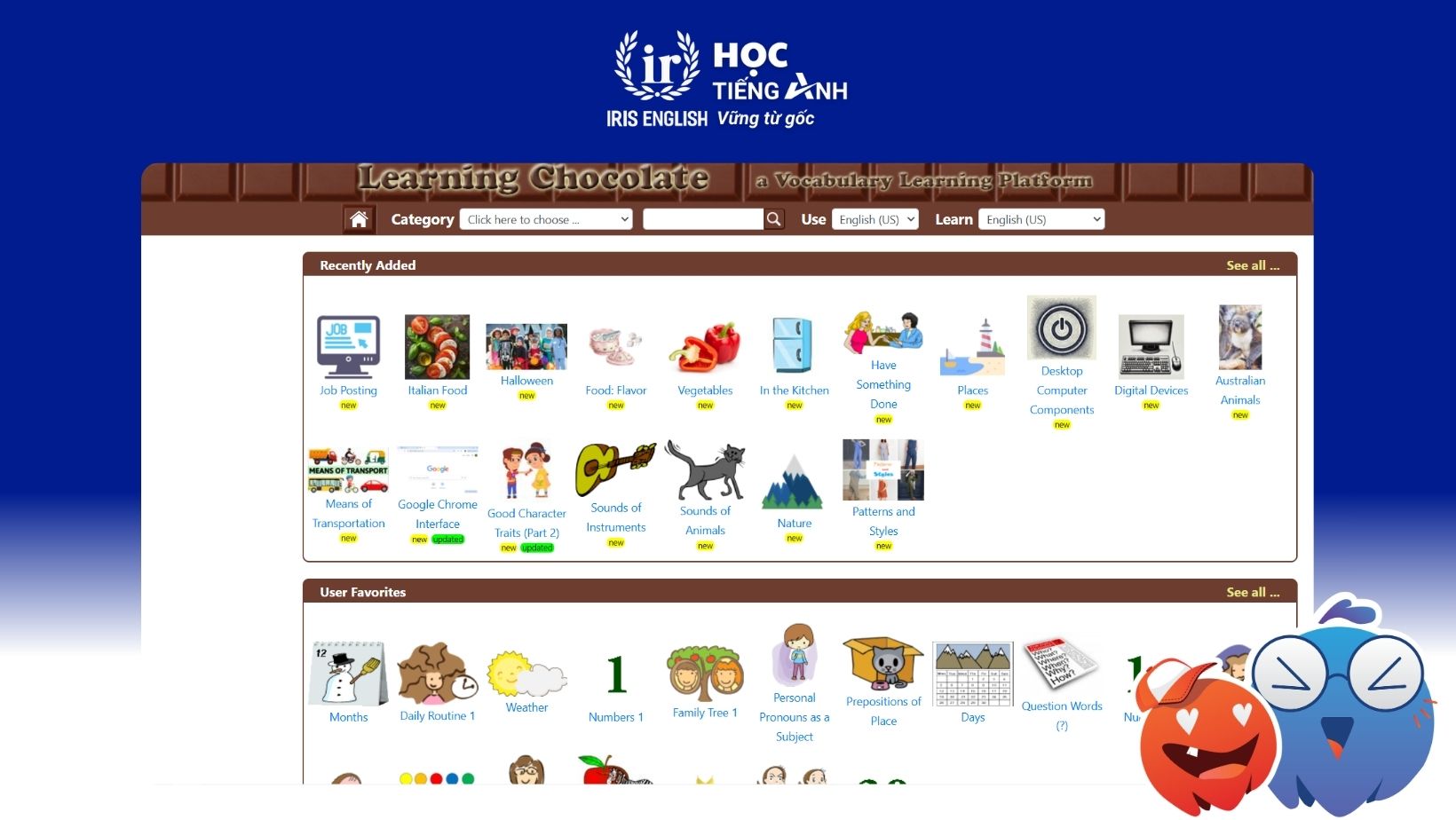 trang-web-kiem-tra-ky-nang-phat-am-tieng-anh-Learning Chocolate