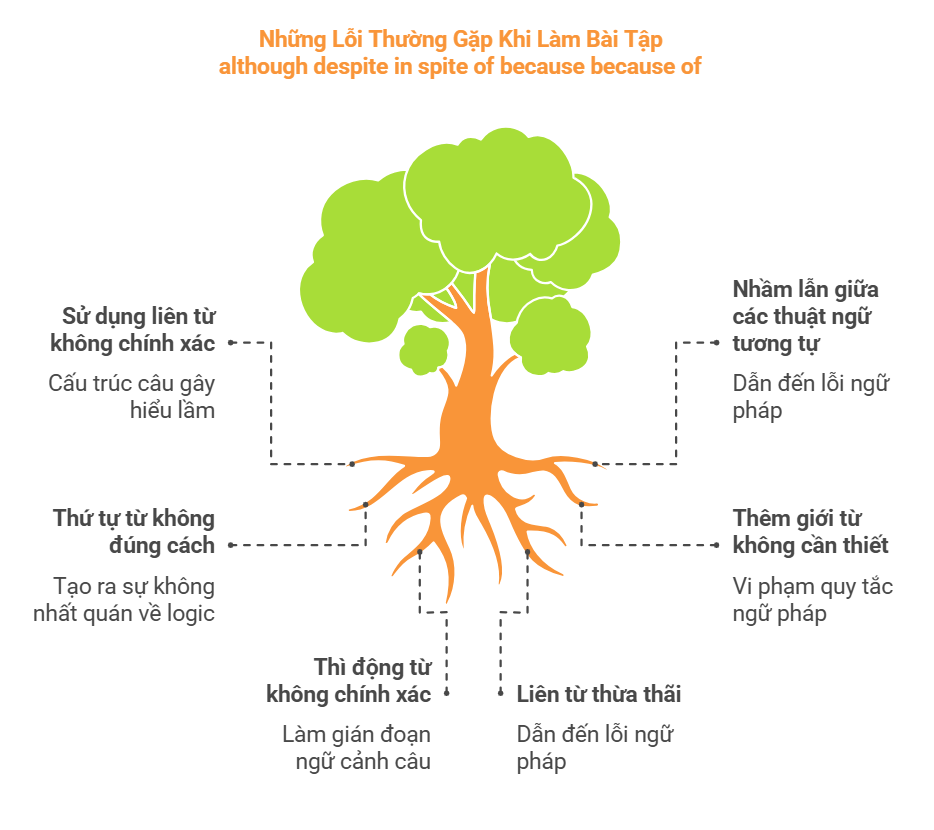 Những lỗi thường gặp khi làm bài tập although, despite, in spite of, because, because of 