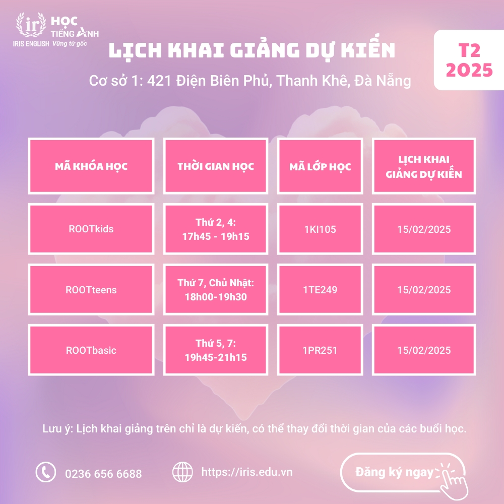 Lịch khai giảng dự kiến tháng 2/2025 tại cơ sở 1