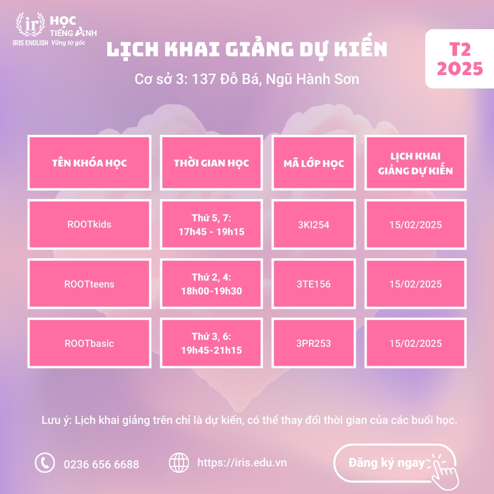 Lịch khai giảng dự kiến tháng 2/2025 tại cơ sở 3