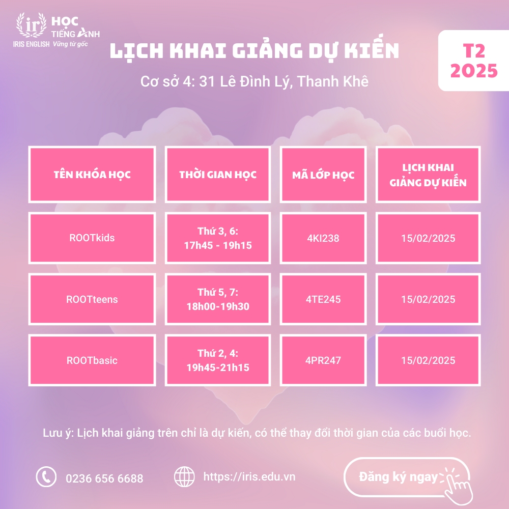 Lịch khai giảng dự kiến tháng 2/2025 tại cơ sở 4