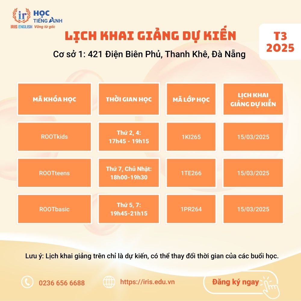 Lịch khai giảng dự kiến tháng 3/2025 tại cơ sở 1