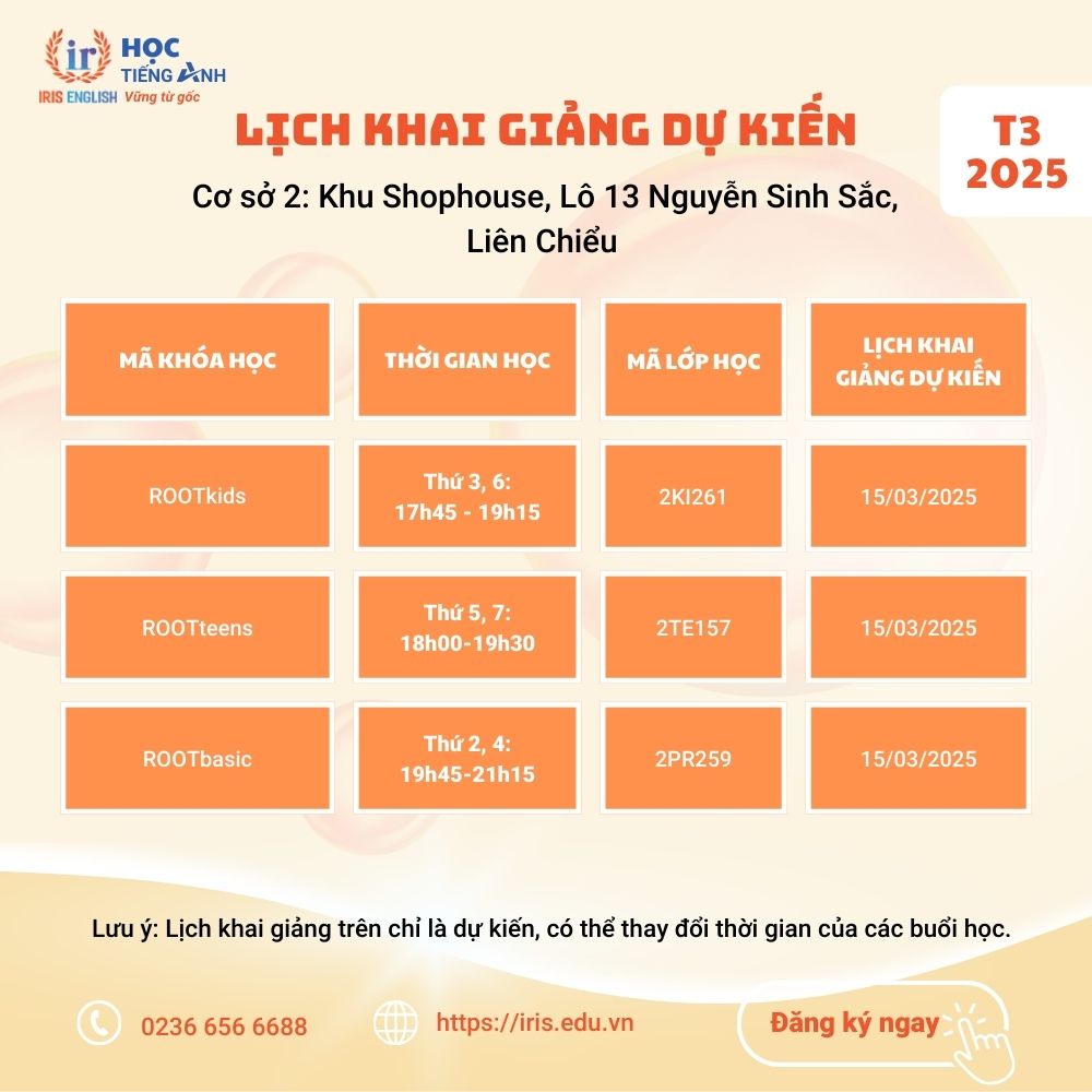 Lịch khai giảng dự kiến tháng 3/2025 tại cơ sở 2