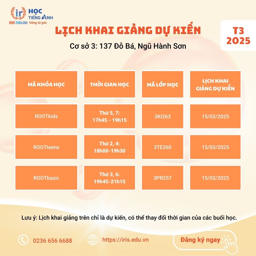 Lịch khai giảng dự kiến tháng 3/2025 tại cơ sở 3