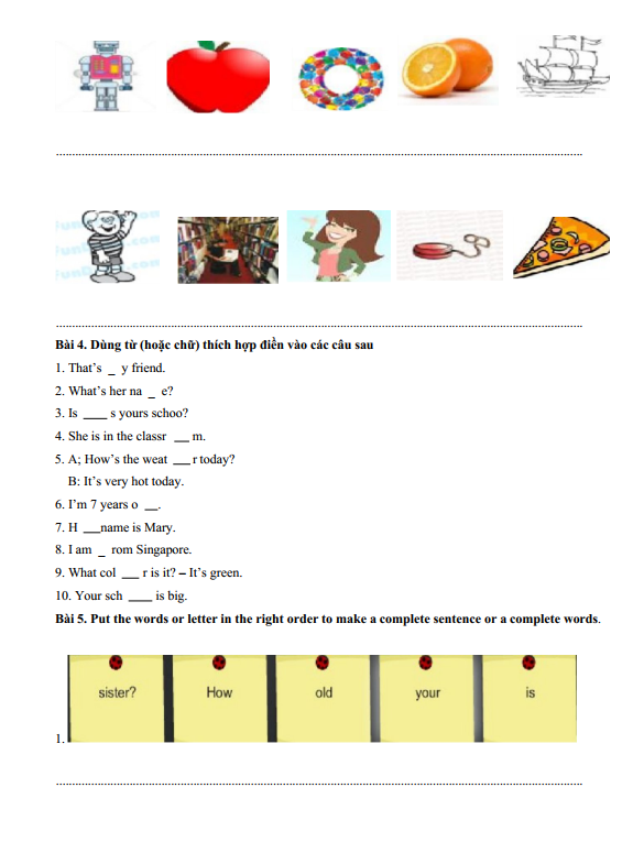 Bài tập ôn hè lớp 4 lên lớp 5 môn tiếng Anh (PDF tải xuống)