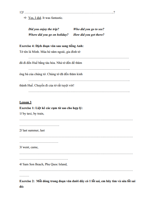 Bài tập ôn hè lớp 5 lên lớp 6 môn tiếng Anh (PDF tải xuống)