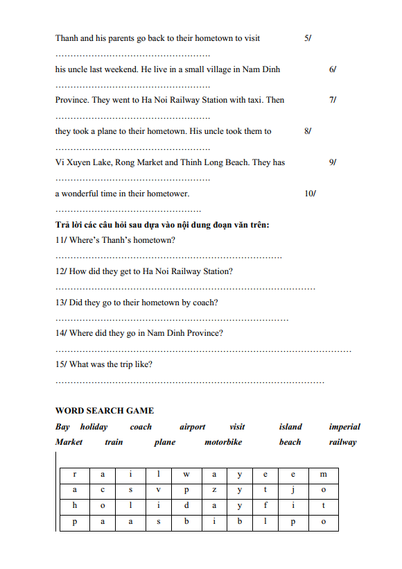 Bài tập ôn hè lớp 5 lên lớp 6 môn tiếng Anh (PDF tải xuống)