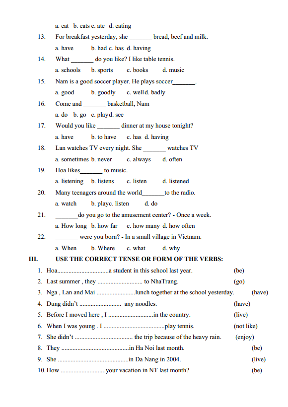 Bài tập ôn hè lớp 5 lên lớp 6 môn tiếng Anh (PDF tải xuống)