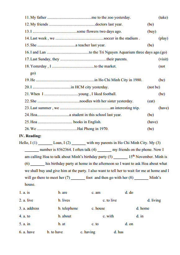 Bài tập ôn hè lớp 5 lên lớp 6 môn tiếng Anh (PDF tải xuống)