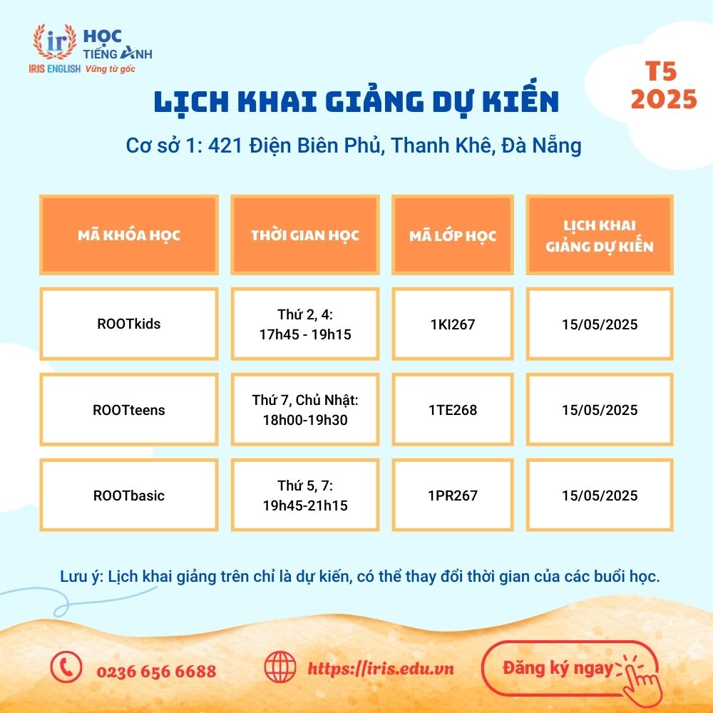 Lịch khai giảng dự kiến tháng 5/2025 tại cơ sở 1