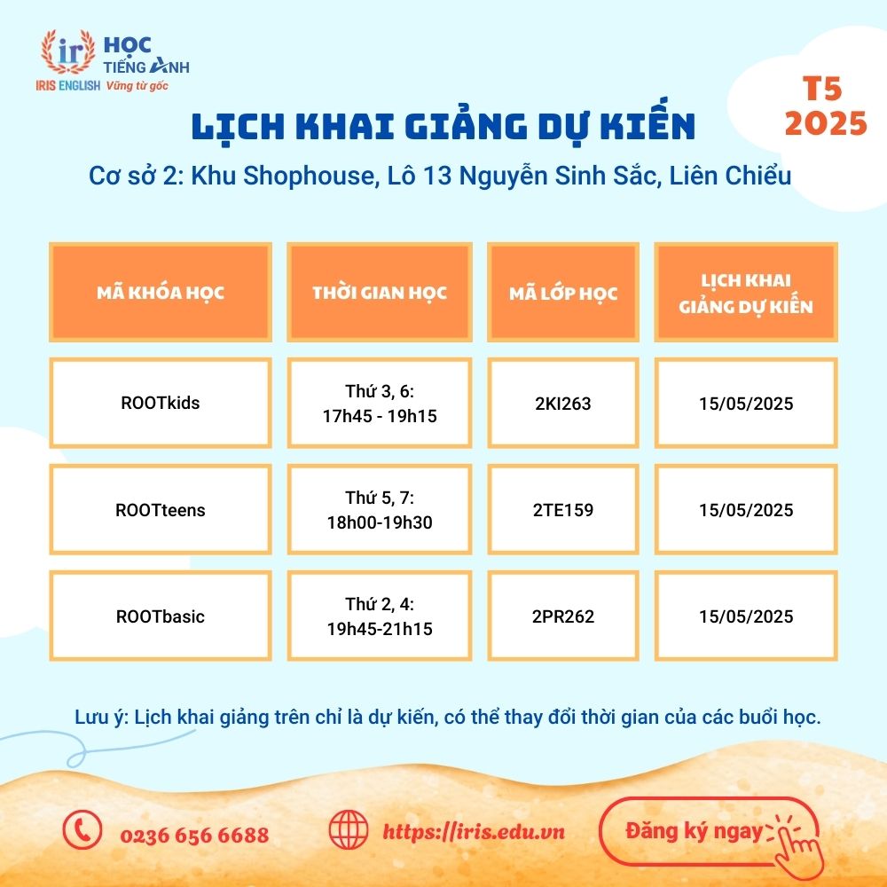 Lịch khai giảng dự kiến tháng 5/2025 tại cơ sở 2