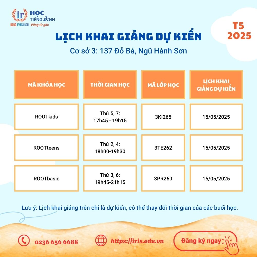 Lịch khai giảng dự kiến tháng 5/2025 tại cơ sở 3
