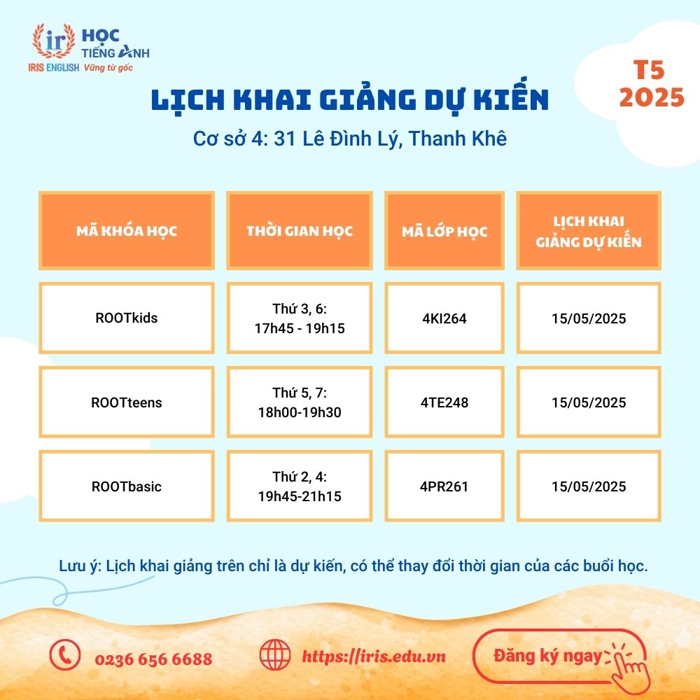 Lịch khai giảng dự kiến tháng 5/2025 tại cơ sở 4
