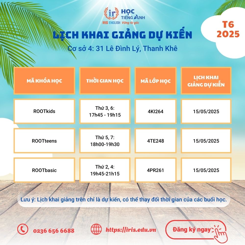 Lịch khai giảng dự kiến tháng 6/2025 tại cơ sở 4
