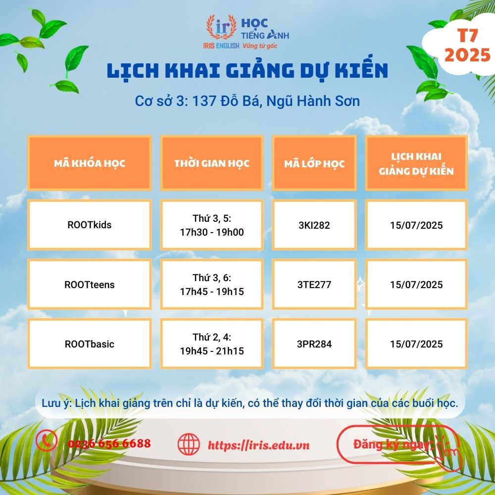 Lịch khai giảng dự kiến tháng 7/2025 tại cơ sở 3