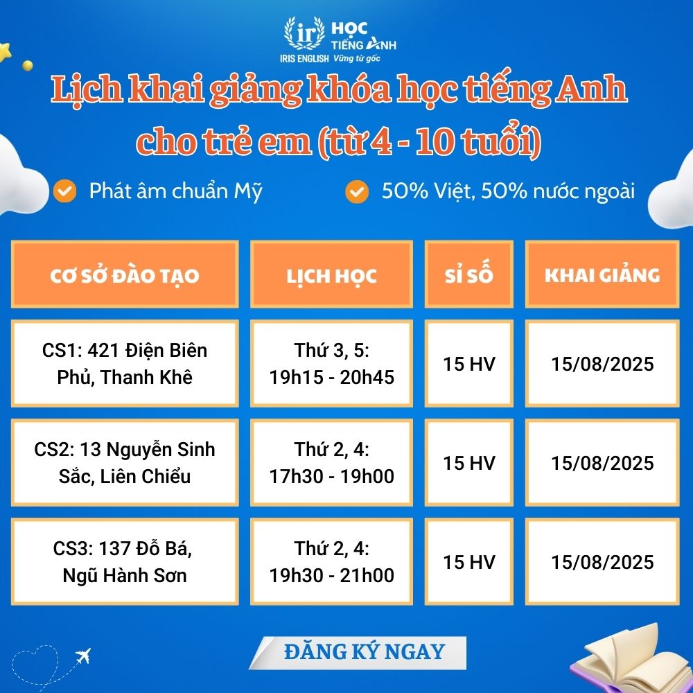Lịch khai giảng dự kiến tháng 8/2025 cho khóa học tiếng Anh cho trẻ em