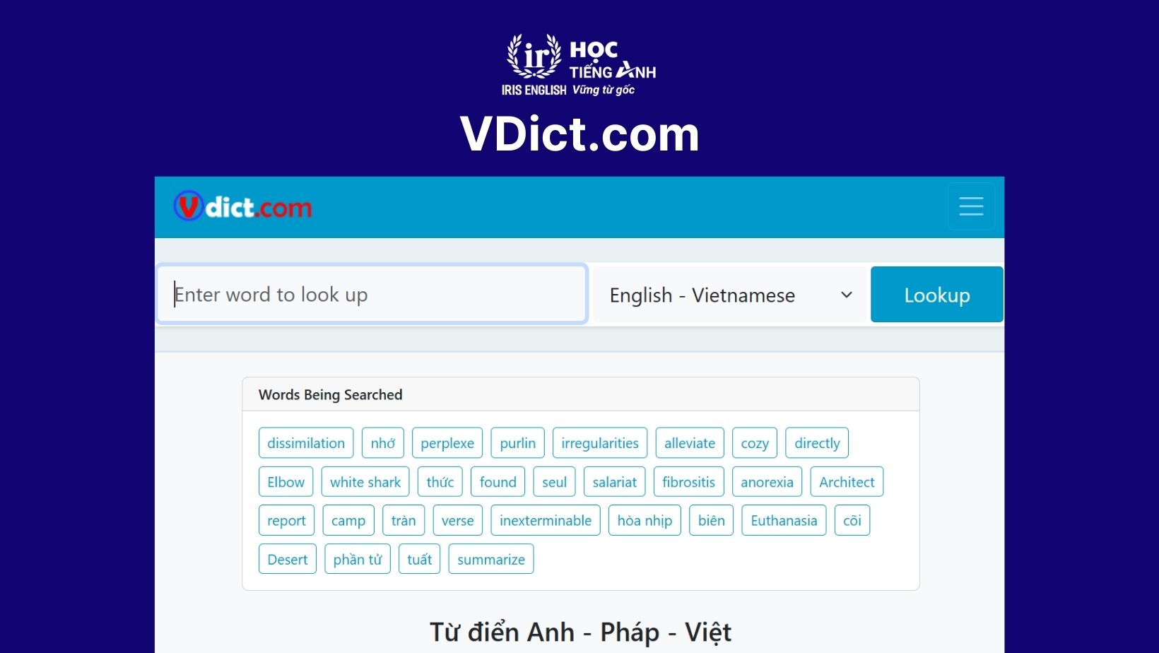 Web tra từ điển tiếng Anh - VDict.com