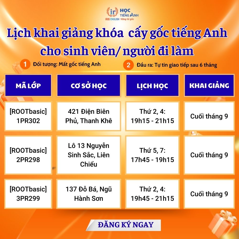Lịch khai giảng dự kiến tháng 9/2025 cho khóa học tiếng Anh cho người mất gốc