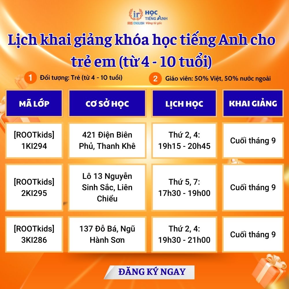 Lịch khai giảng dự kiến tháng 9/2025 cho khóa học tiếng Anh cho trẻ em